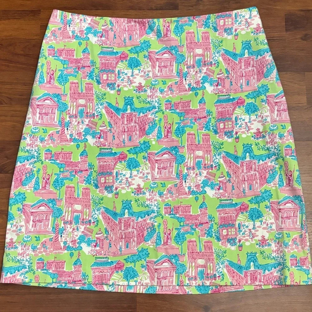 Vintage Logic A-Line Skirt USA Made Pink Green Business Casual Size 10